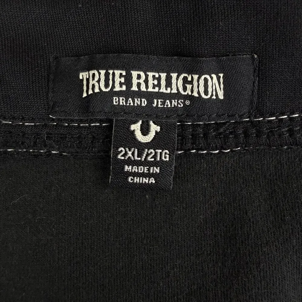 True Religion Baseball Style Jersey Men's 2XL Black Blue Button Up Interlock